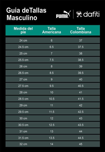 Tabla de fashion tallas puma en cm