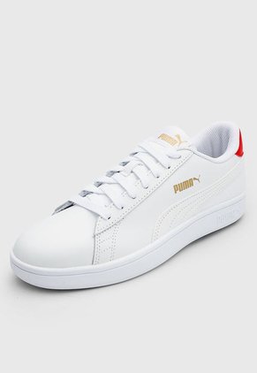 Tenis Lifestyle Blanco-Rojo-Dorado Puma Smash v2 L