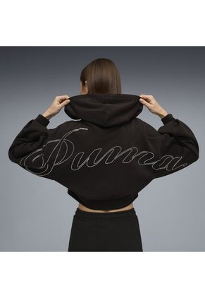 Hoodie Puma Original Ess Graphic Bedazzled Fz Tr Negro Mujer