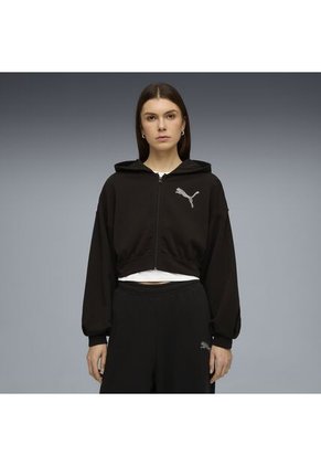 Hoodie Puma Original Ess Graphic Bedazzled Fz Tr Negro Mujer