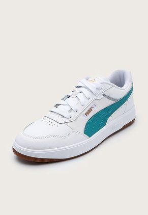 Tenis Lifestyle Blanco-Azul Petróleo-Marrón Puma Court Ultra