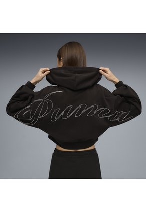Hoodie Puma Original Ess Graphic Bedazzled Fz Tr Negro Mujer