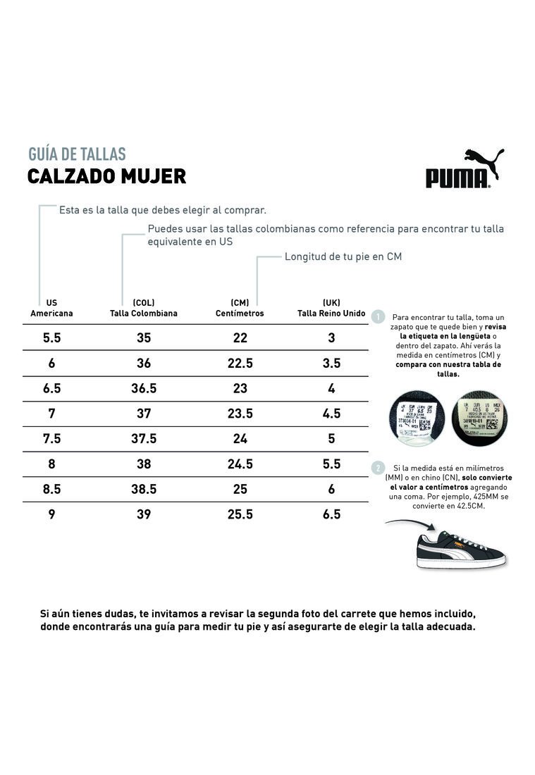 Medidas Perú Talla Mujer Calzado Tenis Zapatilla Puma Para Mujer