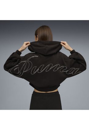 Hoodie Puma Original Ess Graphic Bedazzled Fz Tr Negro Mujer