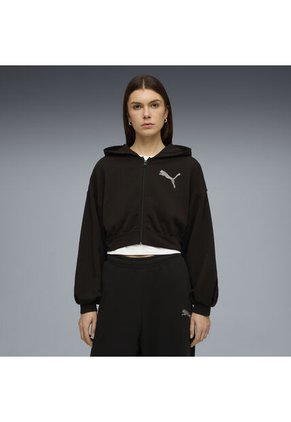 Hoodie Puma Original Ess Graphic Bedazzled Fz Tr Negro Mujer