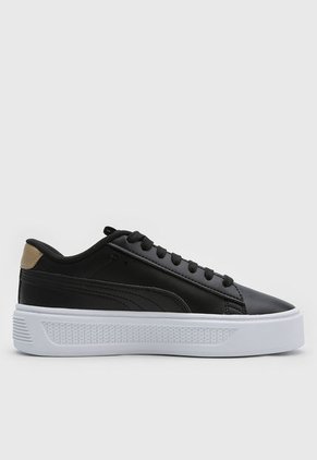 Tenis Lifestyle Negro-Blanco-Dorado PUMA Smash Plataforma V3 Pop Up