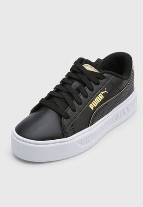 Tenis Lifestyle Negro-Blanco-Dorado PUMA Smash Plataforma V3 Pop Up