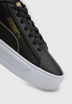 Tenis Lifestyle Negro-Blanco-Dorado PUMA Smash Plataforma V3 Pop Up