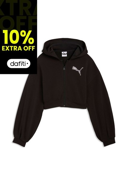 Hoodie Puma Original Ess Graphic Bedazzled Fz Tr Negro Mujer