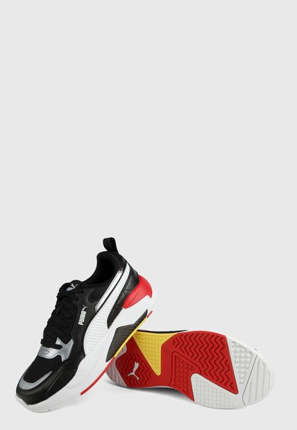 Tenis Lifestyle Negro Blanco Rojo Plateado Puma X Ray