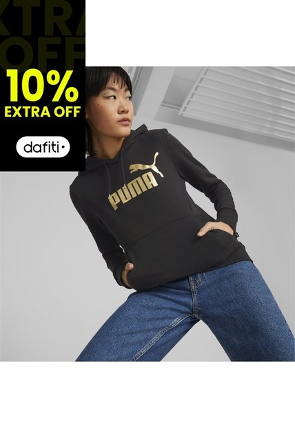 Buso Con Capucha Puma Original Ess Metallic Logo Negro Mujer