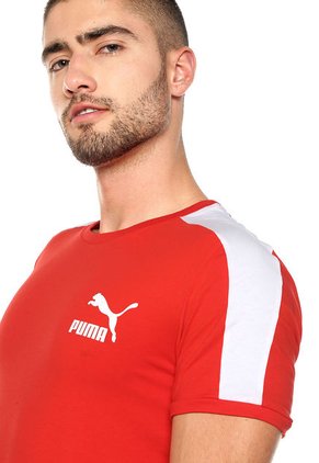 Camiseta Roja-Blanca Puma ICONIC T7 SLIM FIT