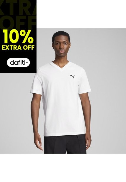 Tshirt Puma Original Ess No 1 Logo V-Neck Blanco Para Hombre