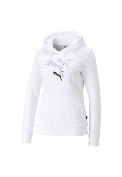Hoodie Saco Marca Puma Ess+ Logo Power Original Blanco Mujer