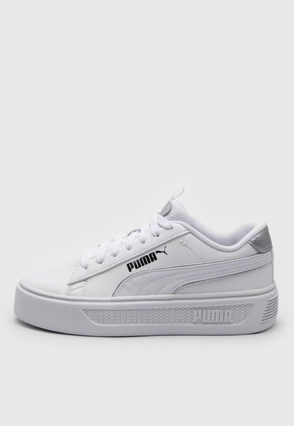 Tenis Lifestyle Blanco-Plateado Puma Smash Plataforma v3 Pop Up