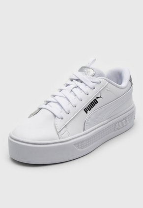 Tenis Lifestyle Blanco-Plateado Puma Smash Plataforma v3 Pop Up