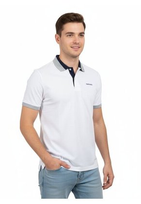 Camiseta Tipo Polo Para Hombre Blanca Puntazul