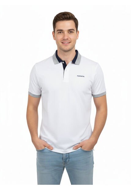 Camiseta Tipo Polo Para Hombre Blanca Puntazul