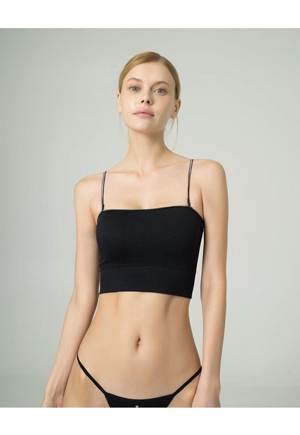 Top Soporte Medio Seamless Negro Negro