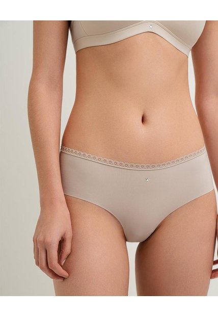 Panty Cachetero Microfibra Con Encaje Café Cafe