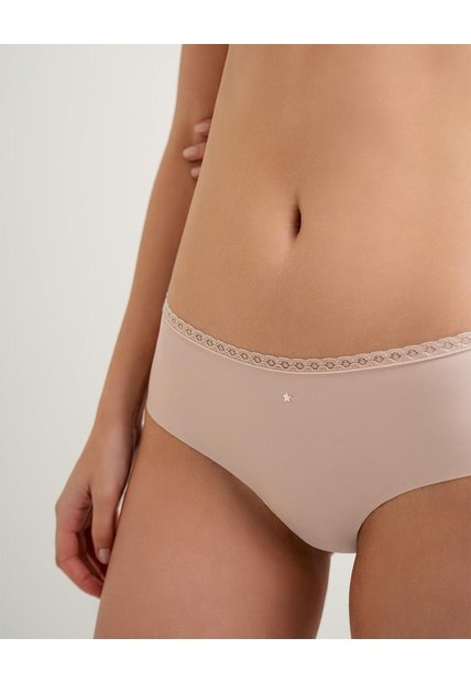 Panty Cachetero Microfibra Con Encaje Palo Rosa Rosa Claro