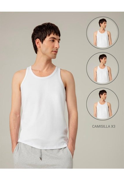 Camisilla Algodón Pack X3 Blanca Hombre Blanco