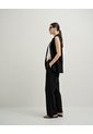 Pantalón Recto Tiro Alto Negro Mujer Negro de PUNTO BLANCO