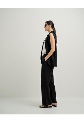 Pantalón Recto Tiro Alto Negro Mujer Negro