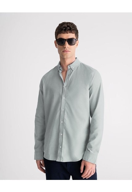 Camisa Manga Larga Slim Algodón Verde Hombre Verde