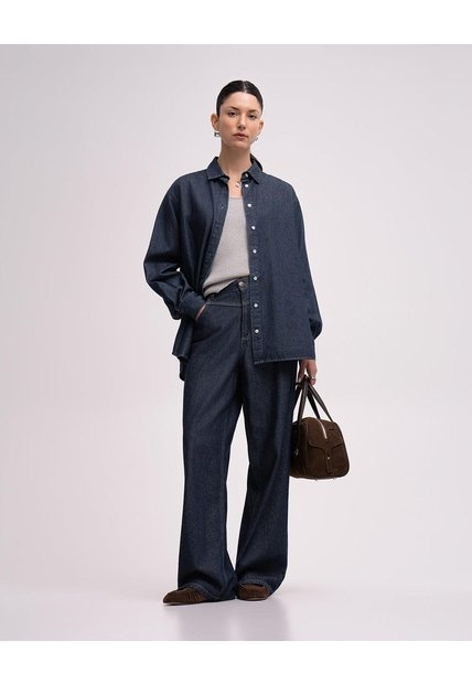 Jean Wide Leg Tiro Alto índigo Oscuro Mujer Azul
