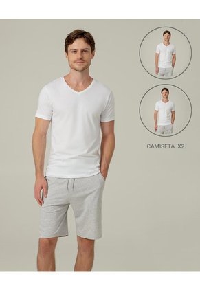 Camiseta Algodón Pack X2 Blanca Hombre Blanco