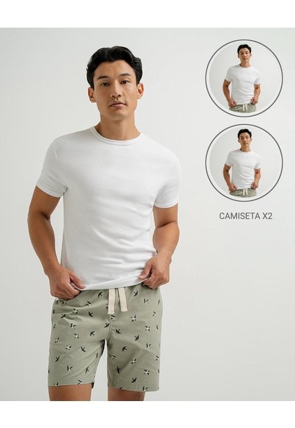 Camiseta Algodón Slim Pack X2 Blanca Hombre Blanco