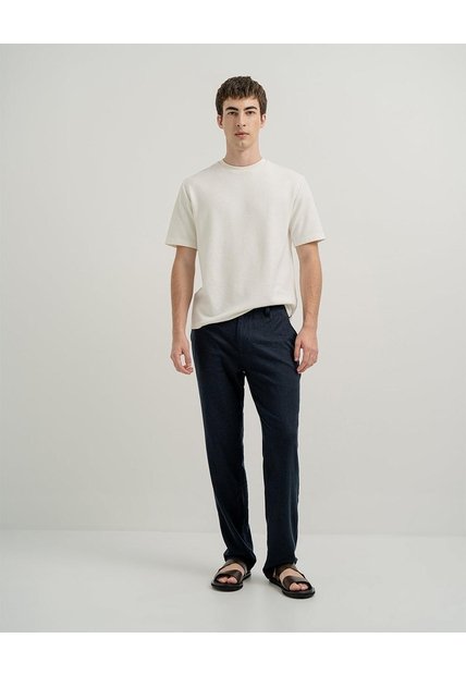 Pantalón Chino Regular Lino Azul Hombre Azul