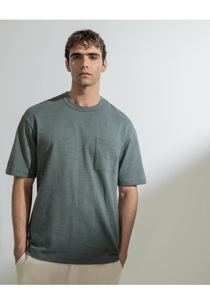 Camiseta Regular Algodón Bolsillo Verde Hombre Verde