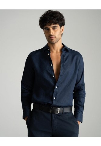 Camisa Manga Larga Regular Lino Azul Hombre Azul PUNTO BLANCO