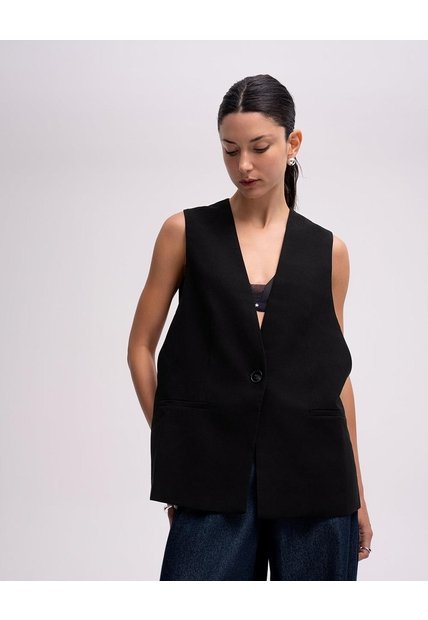 Chaleco Tipo Sastre Oversize Negro Mujer Negro