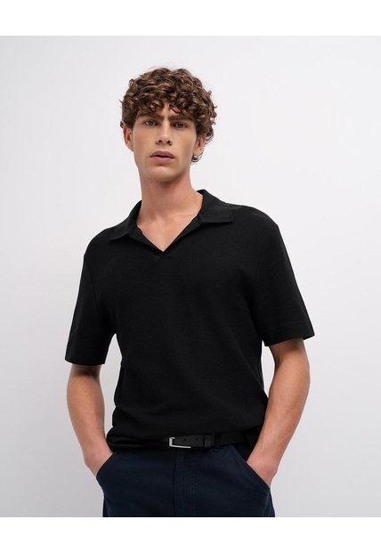 Polo Regular Algodón Negra Hombre Negro