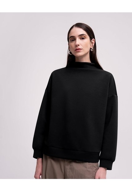 Buzo Confort Cuello Alto Tacto Suave Negro Mujer Negro