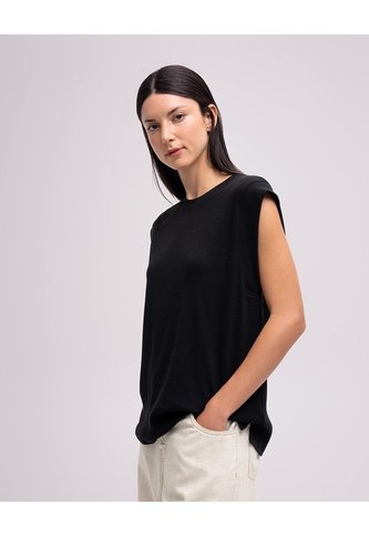 Camiseta Regular Rib Algodón Negra Mujer Negro PUNTO BLANCO