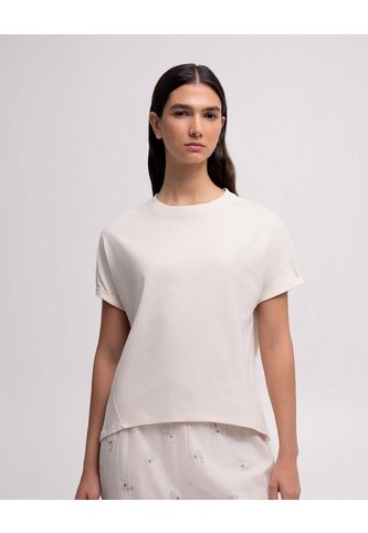 Camiseta Oversize Algodón Manga Corta Avena Mujer Beige PUNTO BLANCO