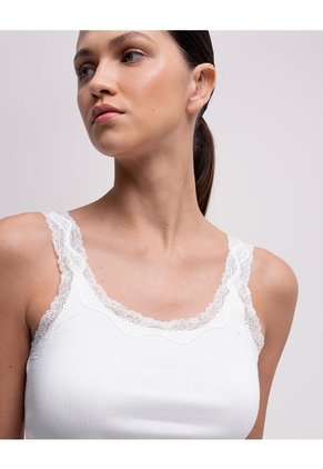 Camiseta Esqueleto Regular Rib Blanca Mujer Blanco