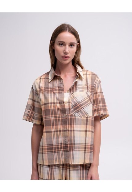 Camisa Manga Corta Cuadros Mujer Multicolor