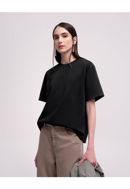 Camiseta Confort Regular Tacto Suave Negra Mujer Negro