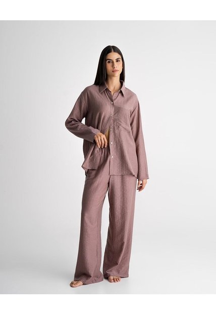 Pantalón Tiro Alto Satín Efecto Arrugado Palo Rosa Mujer Rosa Claro