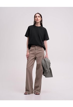 Camiseta Confort Regular Tacto Suave Negra Mujer Negro