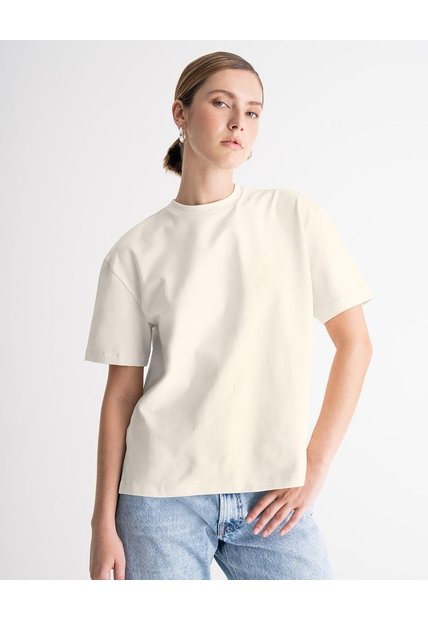 Camiseta Regular Algodón Crema Mujer Beige