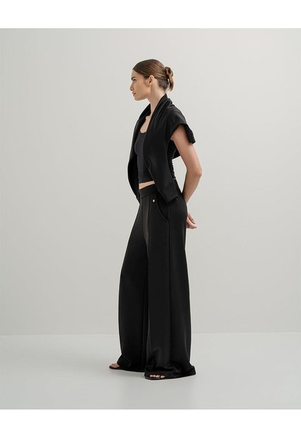 Pantalón Confort Tiro Alto Tacto Suave Negro Mujer Negro