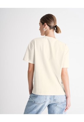 Camiseta Regular Algodón Crema Mujer Beige