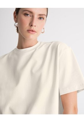 Camiseta Regular Algodón Crema Mujer Beige