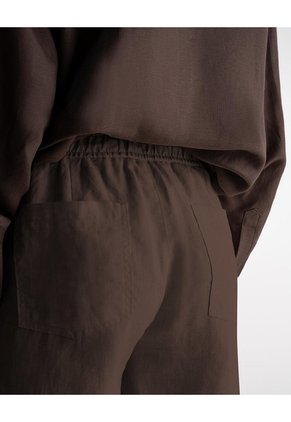 Pantalón Recto Tiro Lino Café Mujer Cafe